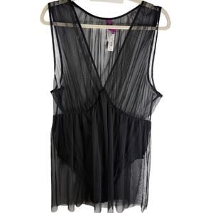 Adore Me Lismore Babydoll 1X Black Sheer Tulle Teddy Bodysuit NWT
